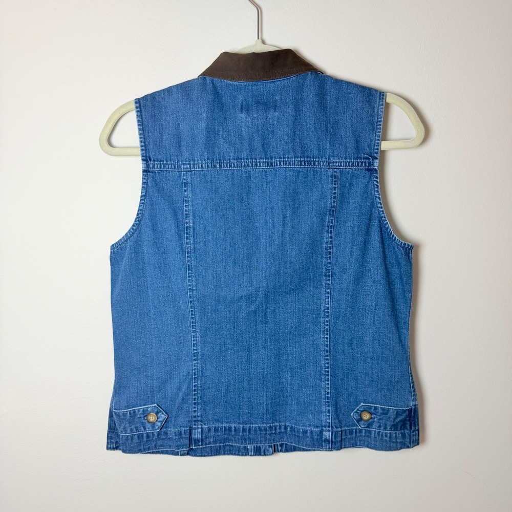Vintage Y2K Talbots Button Down Denim Sleeveless Top Faux Suede Collar 90s SZ S - Picture 3 of 7